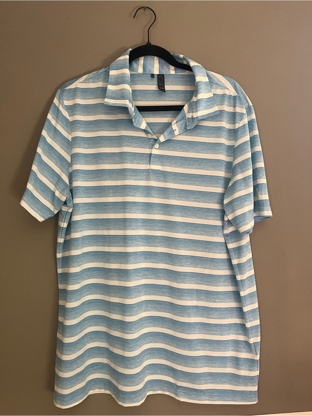 Adidas Light Blue & White Striped Men’s Polo Shirt Performance Moisture Wicking